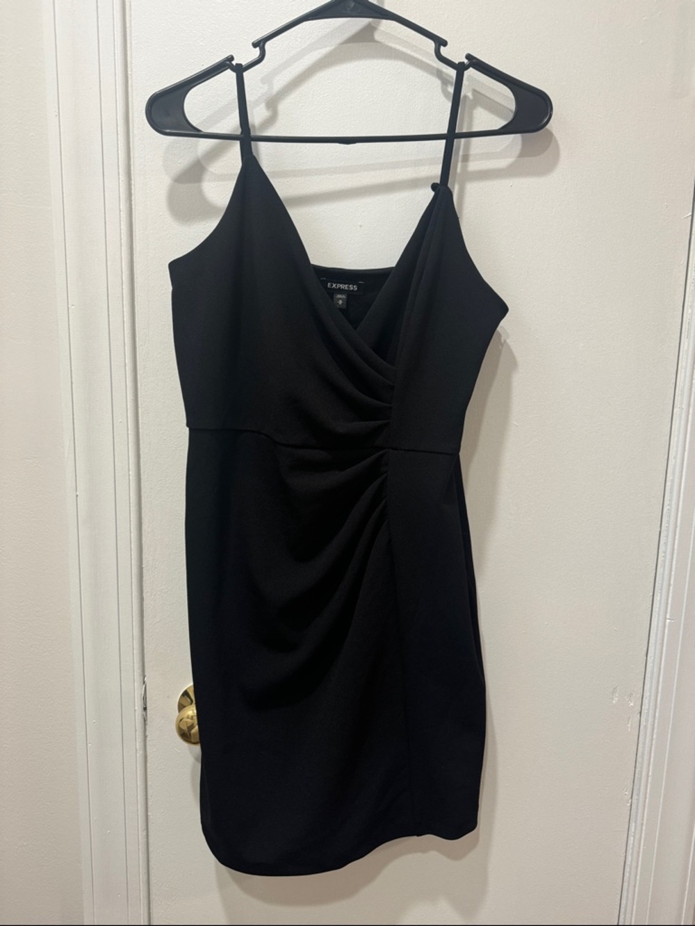 Express Black Ruched V-Neck Mini Dress